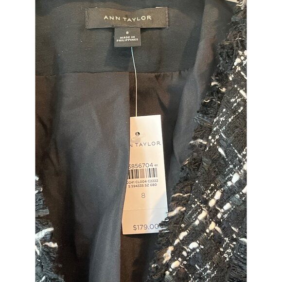 Ann Taylor Womens Black & White Tweed Fringed Button-Front Blazer Size 8 NWT - Picture 3 of 9
